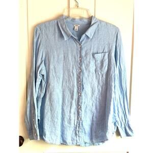 L.L. Bean Women’s 100% Linen Lgt. Blue Button Up Blouse-Large